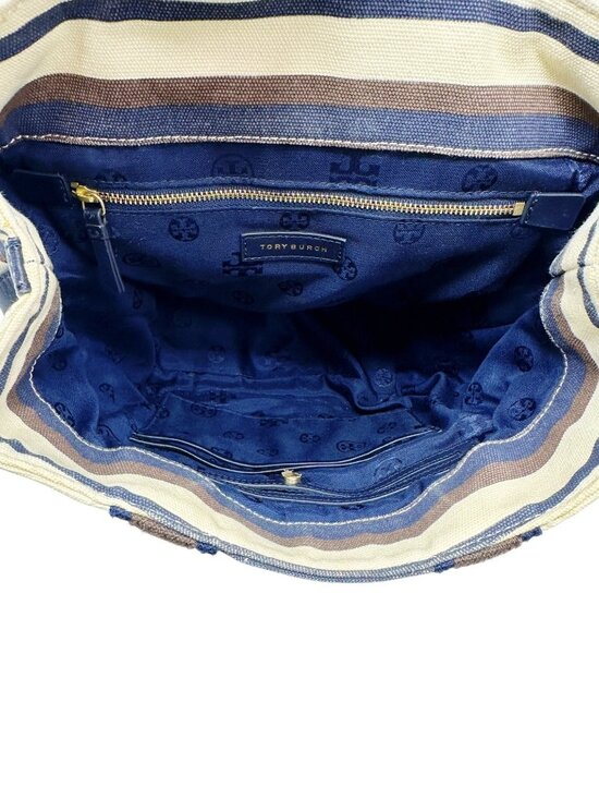 Tory Burch Kerrington Striped Canvas Backpack Leather Trim Preppy Travel main image 6